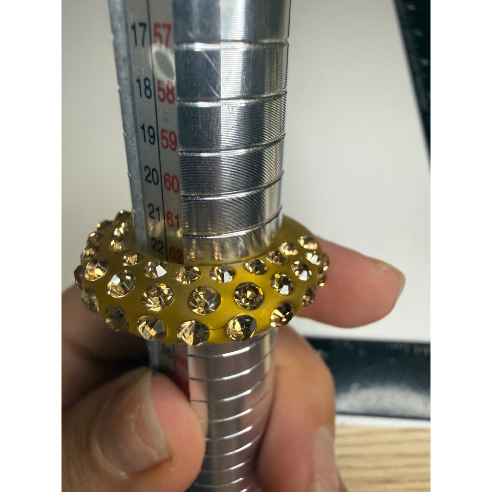 Yellow Resin Rhinestone Statement Ring Silver Tone Band Size 10 Champagne Stones